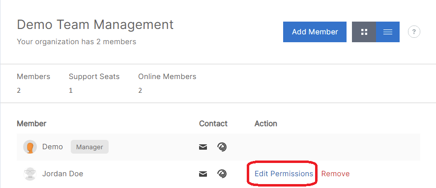 Edit permission of a team member in table view